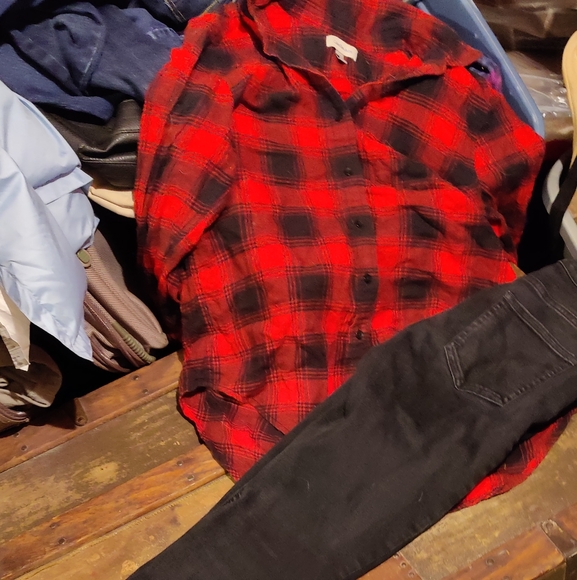 Calvin Klein Women's Jeans Ultimate SkinnyJeans -black & red flannel CK shirt - Picture 6 of 10